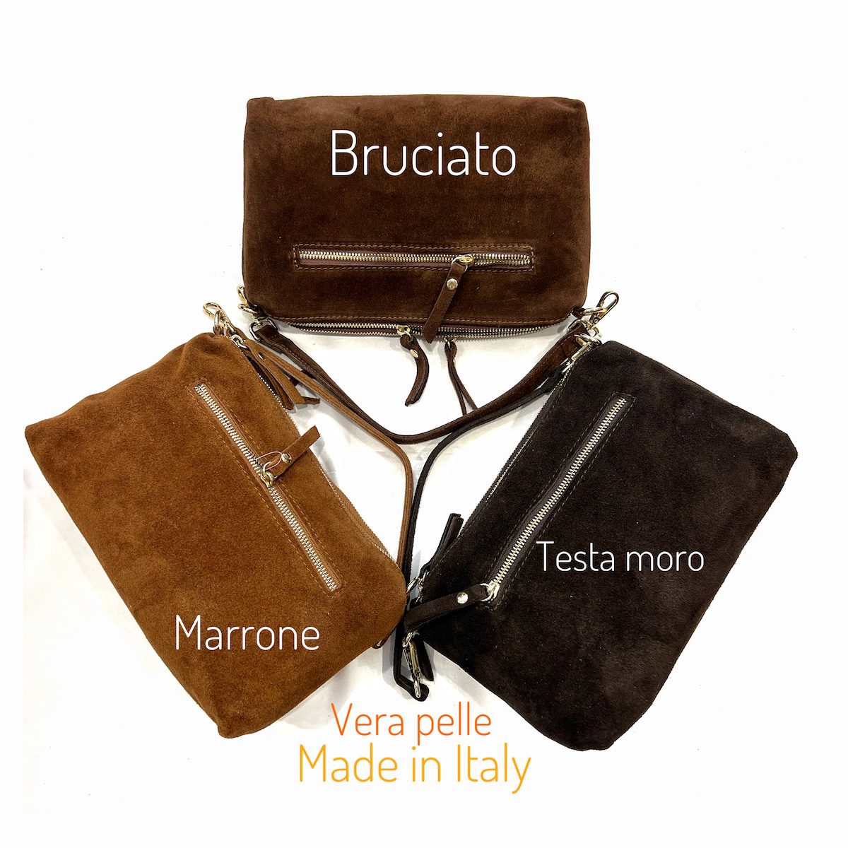Borsa donna in pelle scamosciata con doppia tracolla e zip Made in Italy – Yoko 2 - immagine 11