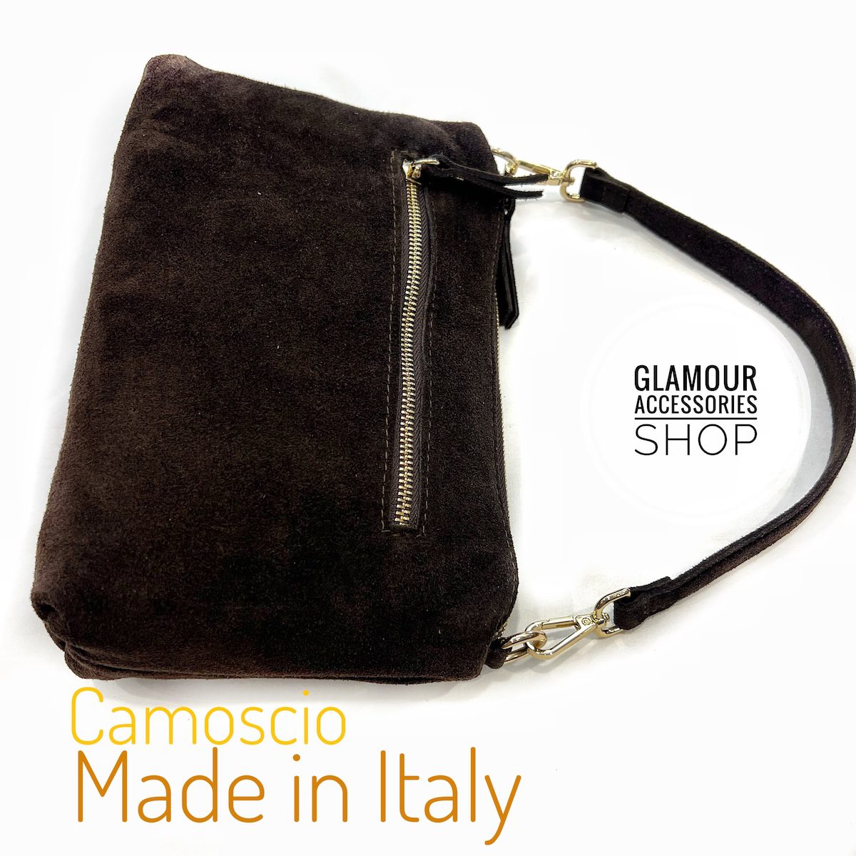 Borsa donna in pelle scamosciata con doppia tracolla e zip Made in Italy – Yoko 2 - immagine 13
