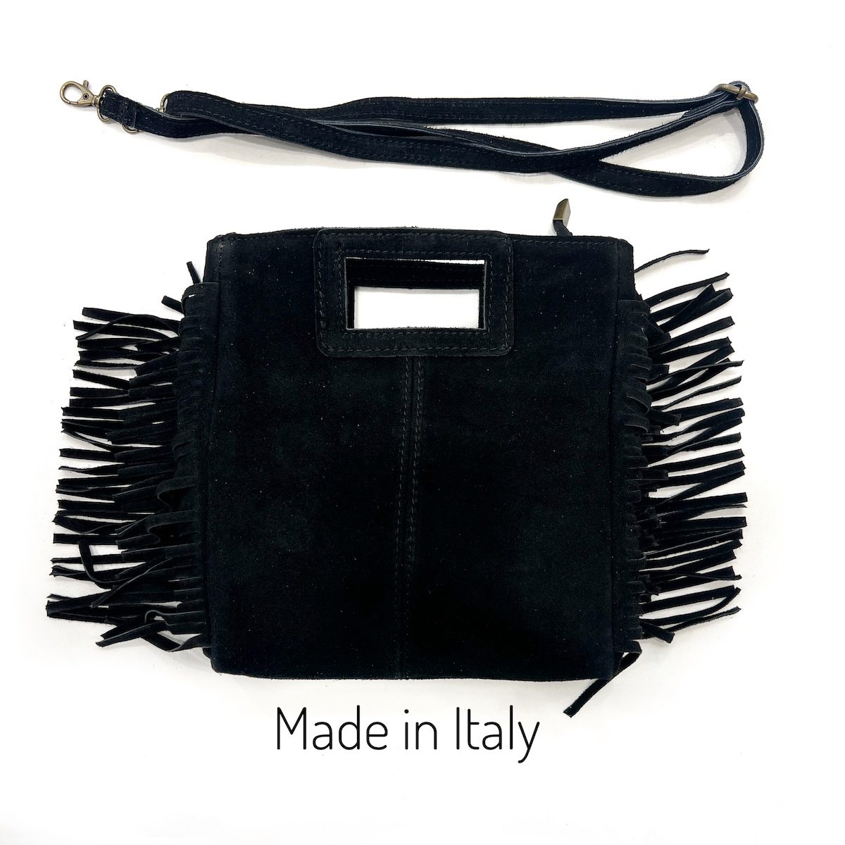 Borsa donna in pelle scamosciata con frange Made in Italy Kellly - immagine 5