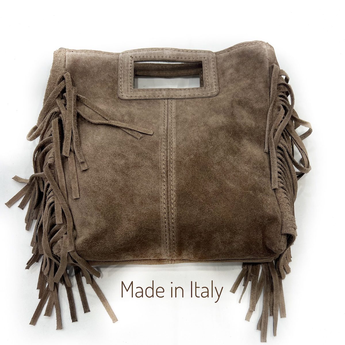 Borsa donna in pelle scamosciata con frange Made in Italy Kellly
