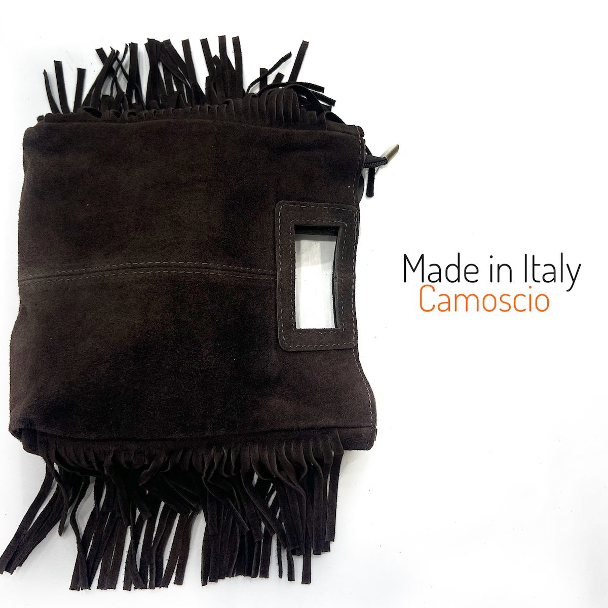Borsa donna in pelle scamosciata con frange Made in Italy Kellly - immagine 3