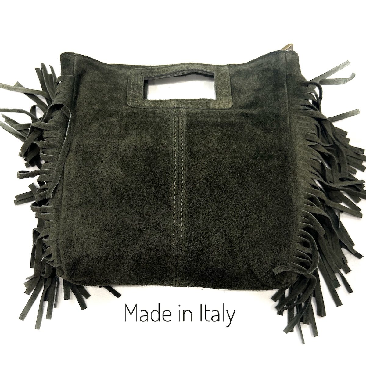 Borsa donna in pelle scamosciata con frange Made in Italy Kellly - immagine 4